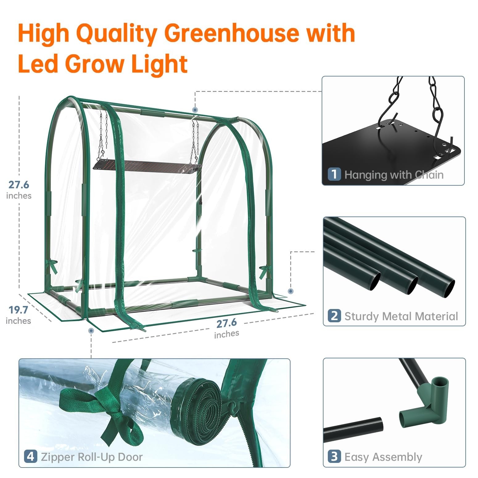 Bstrip Mini Indoor Greenhouse with LED grow lights, 27.2-inch desktop seed starter for indoor plant germination and growth