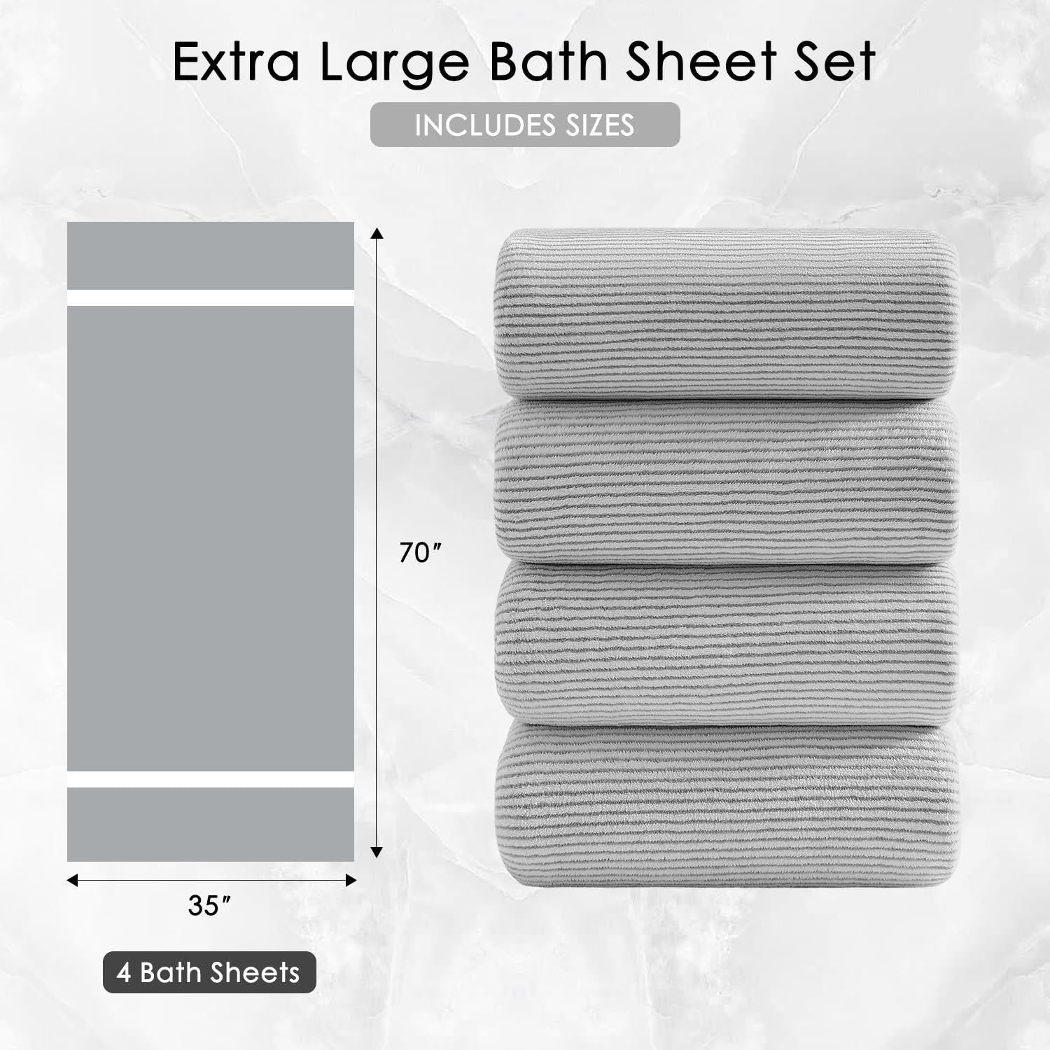 Jessy Home 4-piece oversized bath towel set with soft, fluffy 35x70-inch premium bath towels, perfect for luxurious comfort.