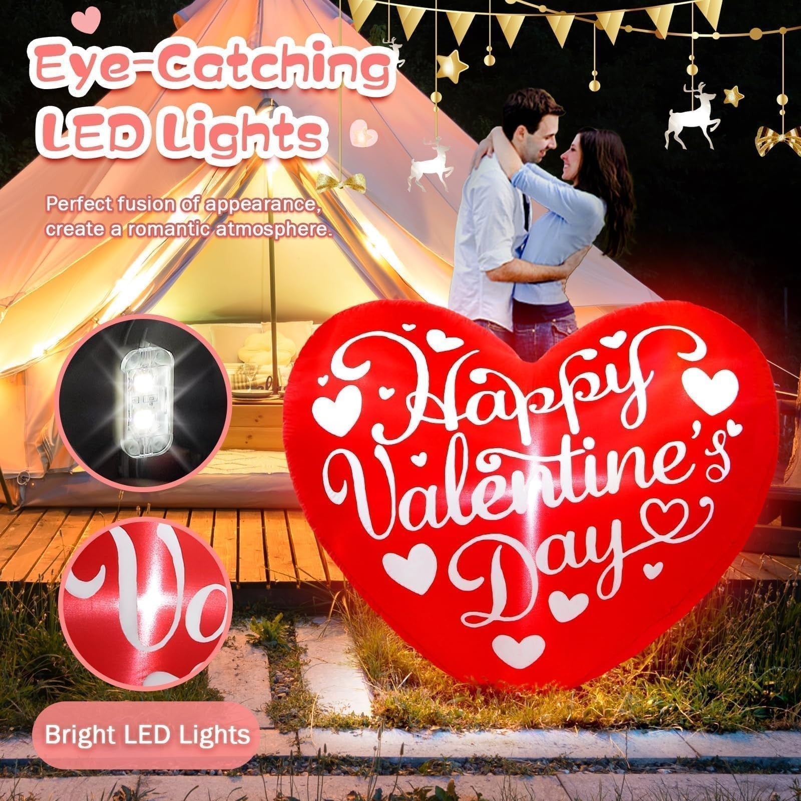 Red 5ft Kofero Valentines inflatable love heart outdoor decoration with sweet design for festive outdoor displays.