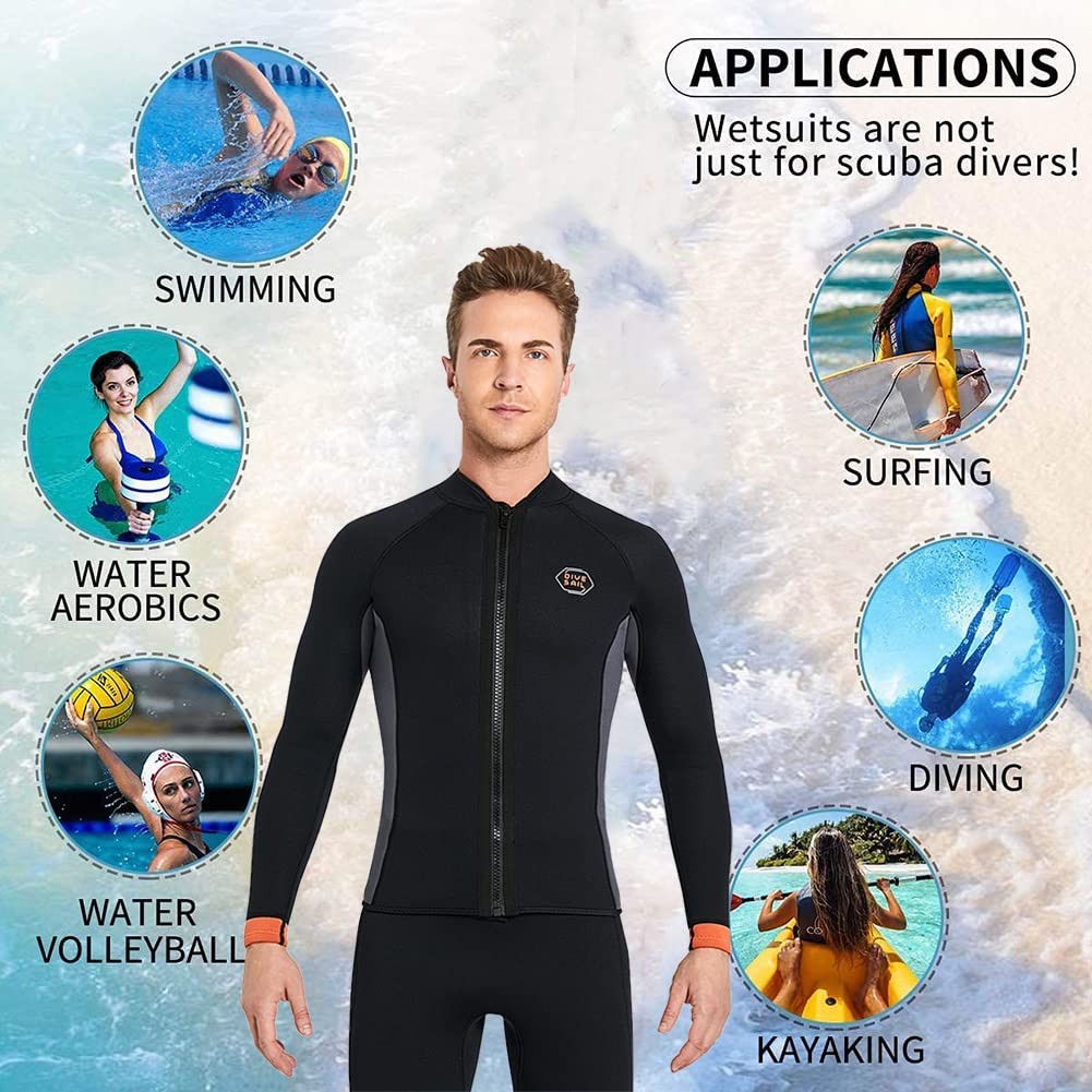 Skyone wetsuit top jacket with 3mm neoprene, long sleeves for women and men, ideal for diving and scuba activities.