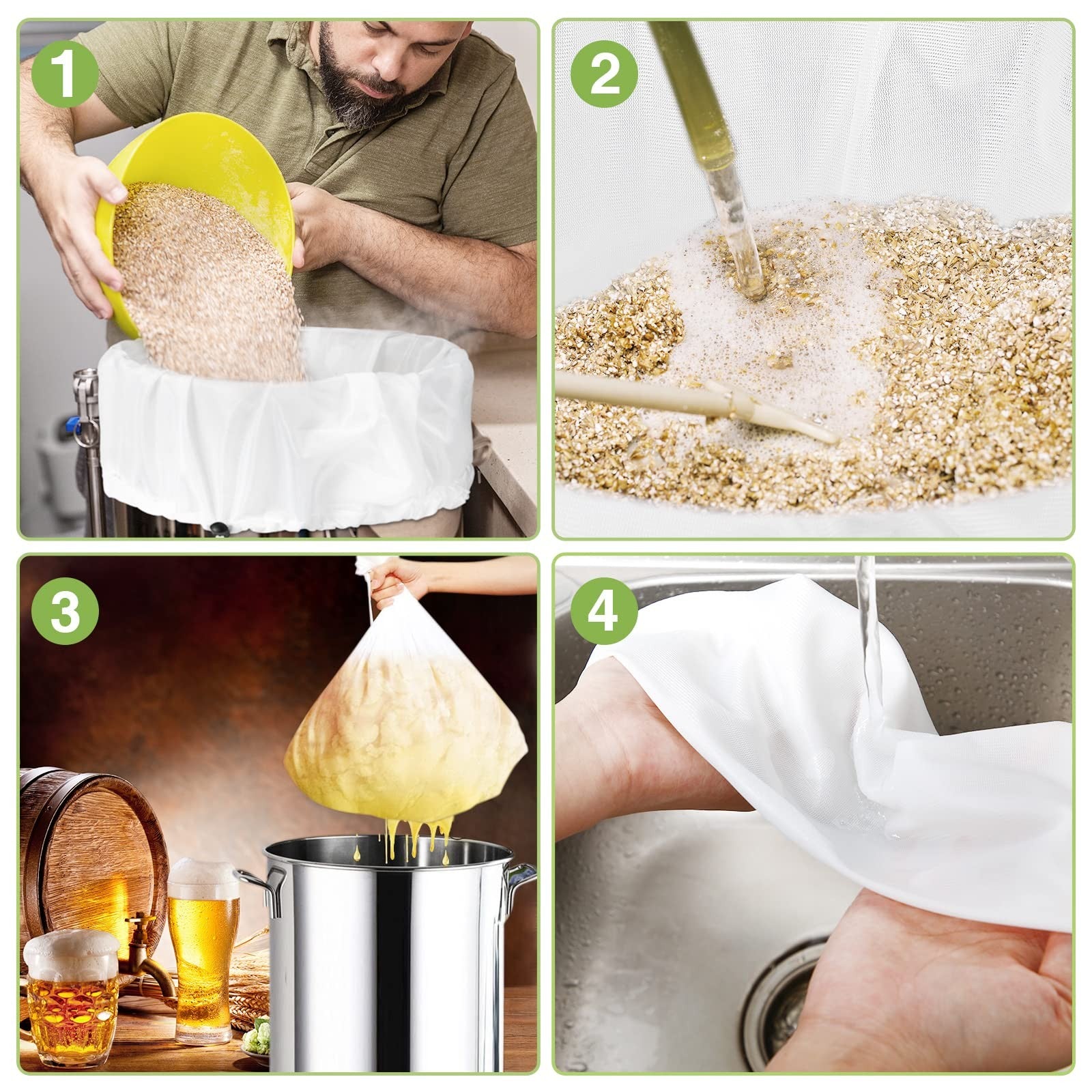 Chumia 20-pack reusable brew bags with large 26x22-inch fine mesh strainer for cold brewing and coffee filtering.