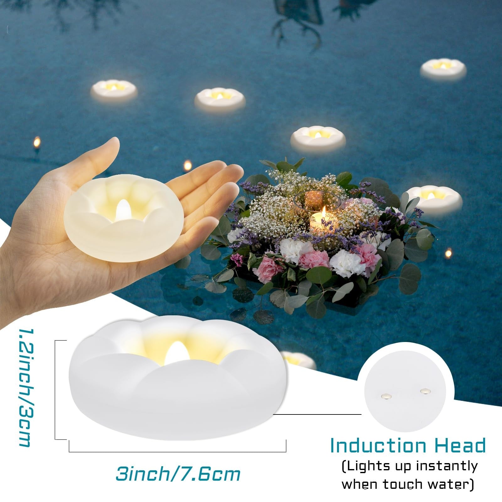 Set of 36 Tappovaly LED flameless floating candles, 3-inch waterproof battery-operated flickering candles for decor or ambiance.