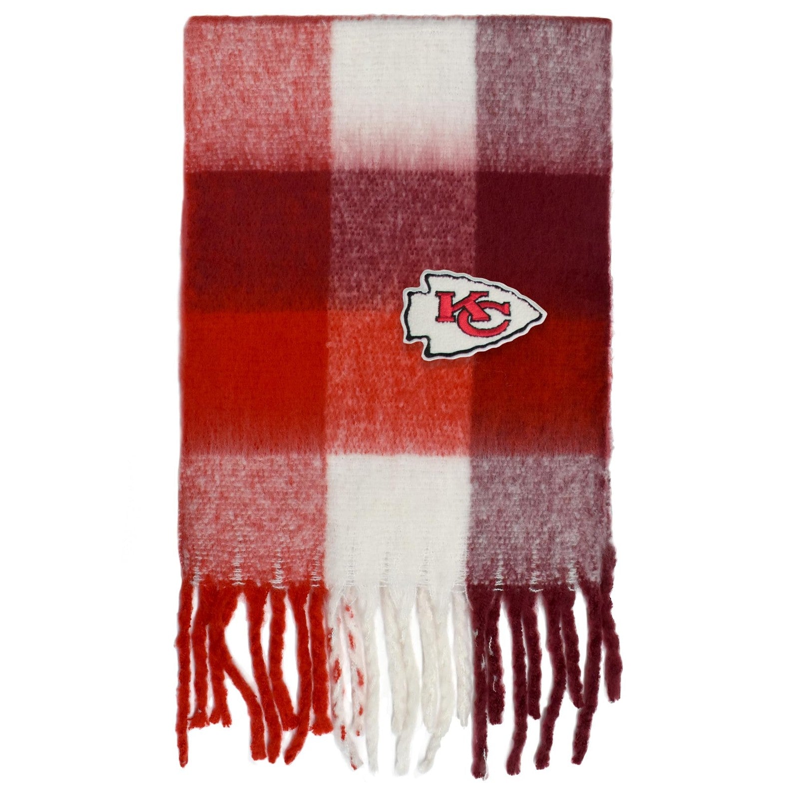 Littlearth NFL Kansas City Chiefs soft scarf with team logo and red and white stripes, perfect for game day warmth and style.