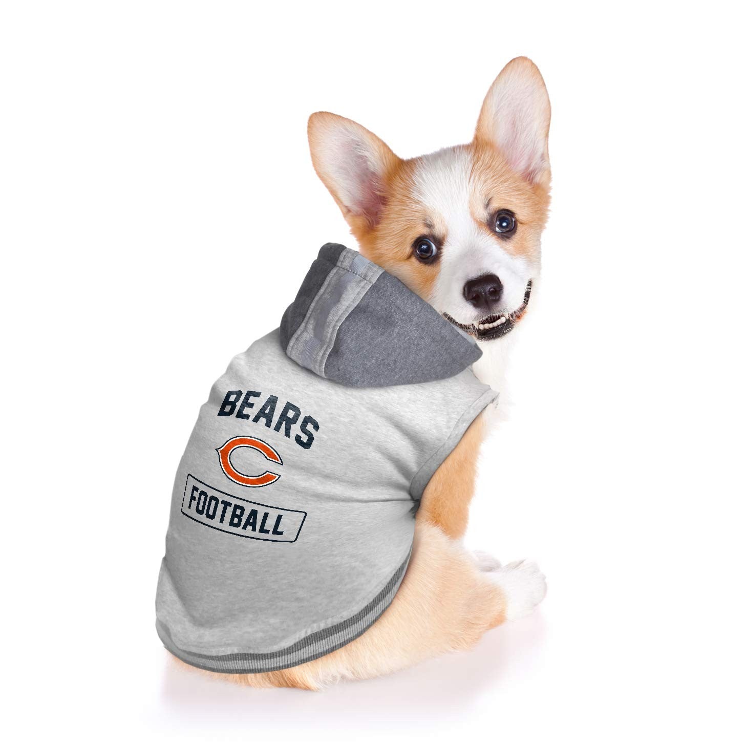 Littlearth NFL Chicago Bears pet hooded crewneck sweatshirt for adults, X-small size, featuring Bears logo and team colors.