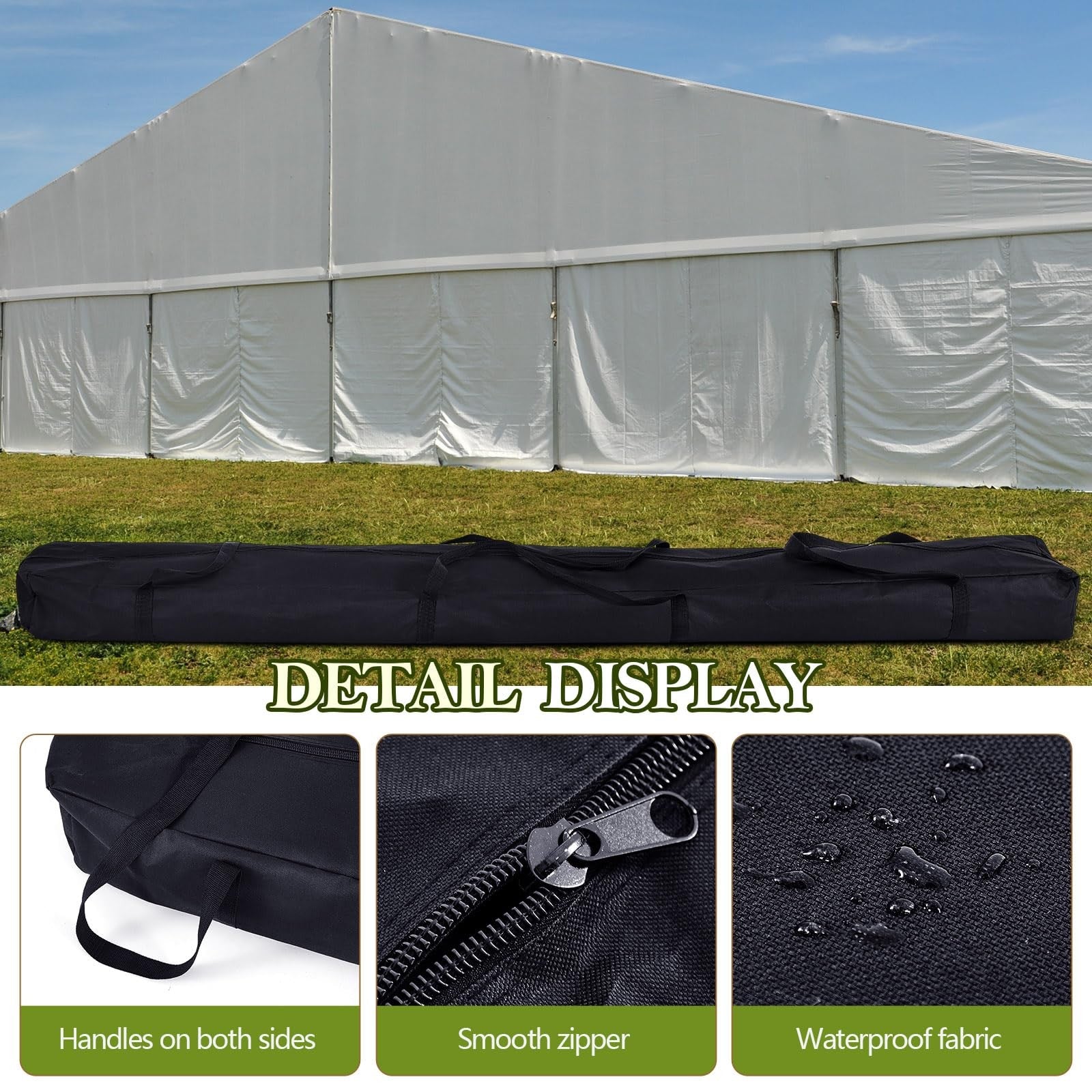 Vincreem tent poles bag made of durable Oxford fabric with handles, designed for portable storage of party tent poles.