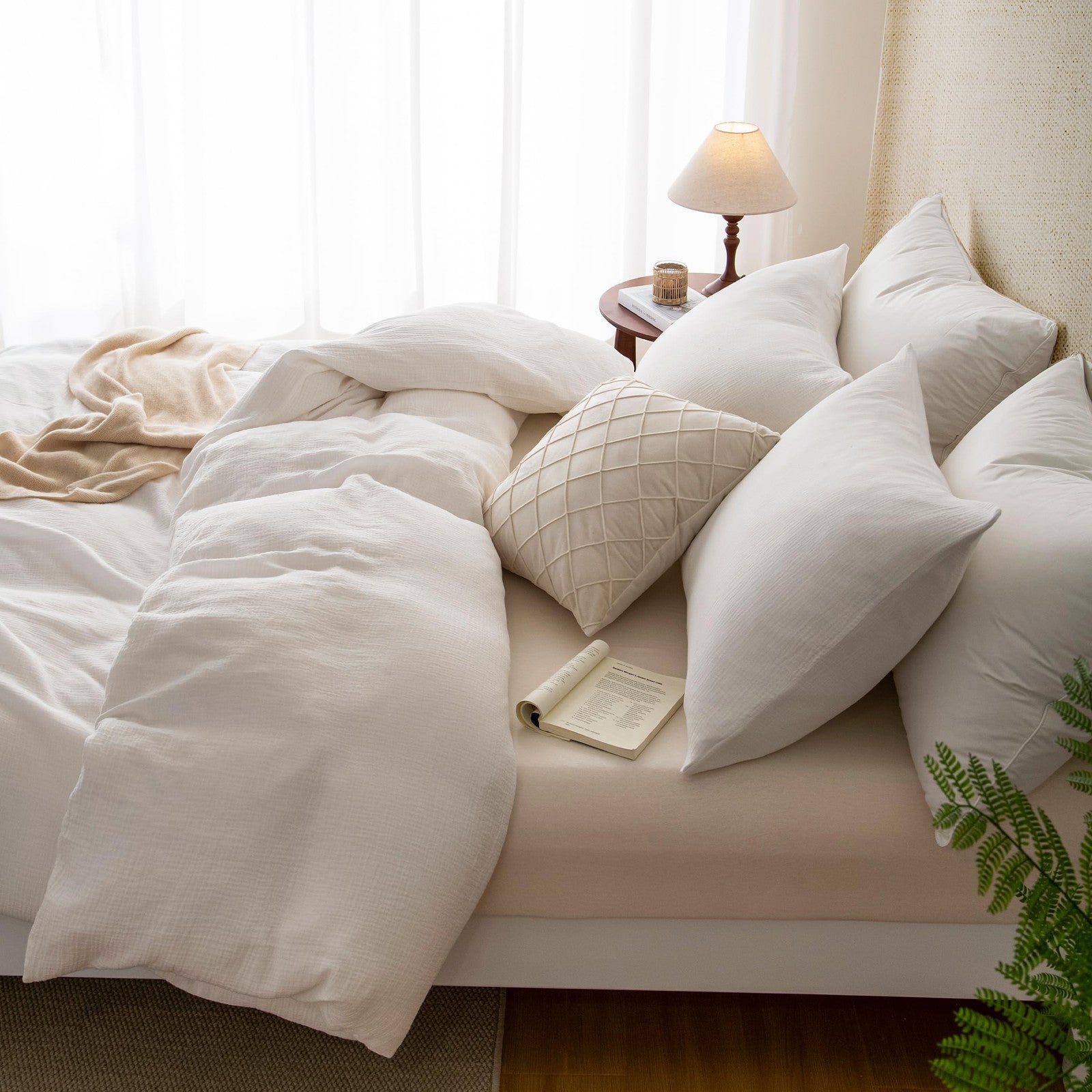 California King size Agsit muslin duvet cover set made of 100% washed cotton, showing the soft, light fabric and elegant design.