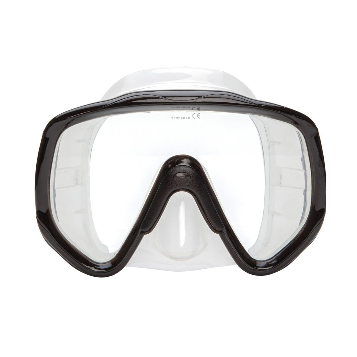 Black XS Scuba Cortez dive mask with clear silicone skirt and adjustable strap, designed for comfortable underwater exploration.