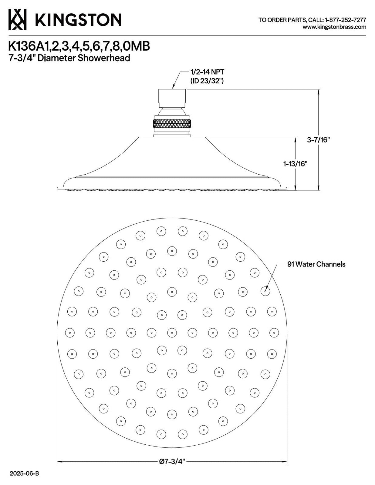 Kingston Brass Designer Trimscape Showerscape 8-inch round shower head with polished finish, showcasing water flow and sleek design.