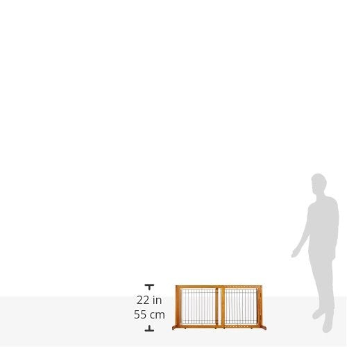Richell small freestanding pet gate with autumn matte finish, showcasing its wooden design and secure, easy-to-move structure.