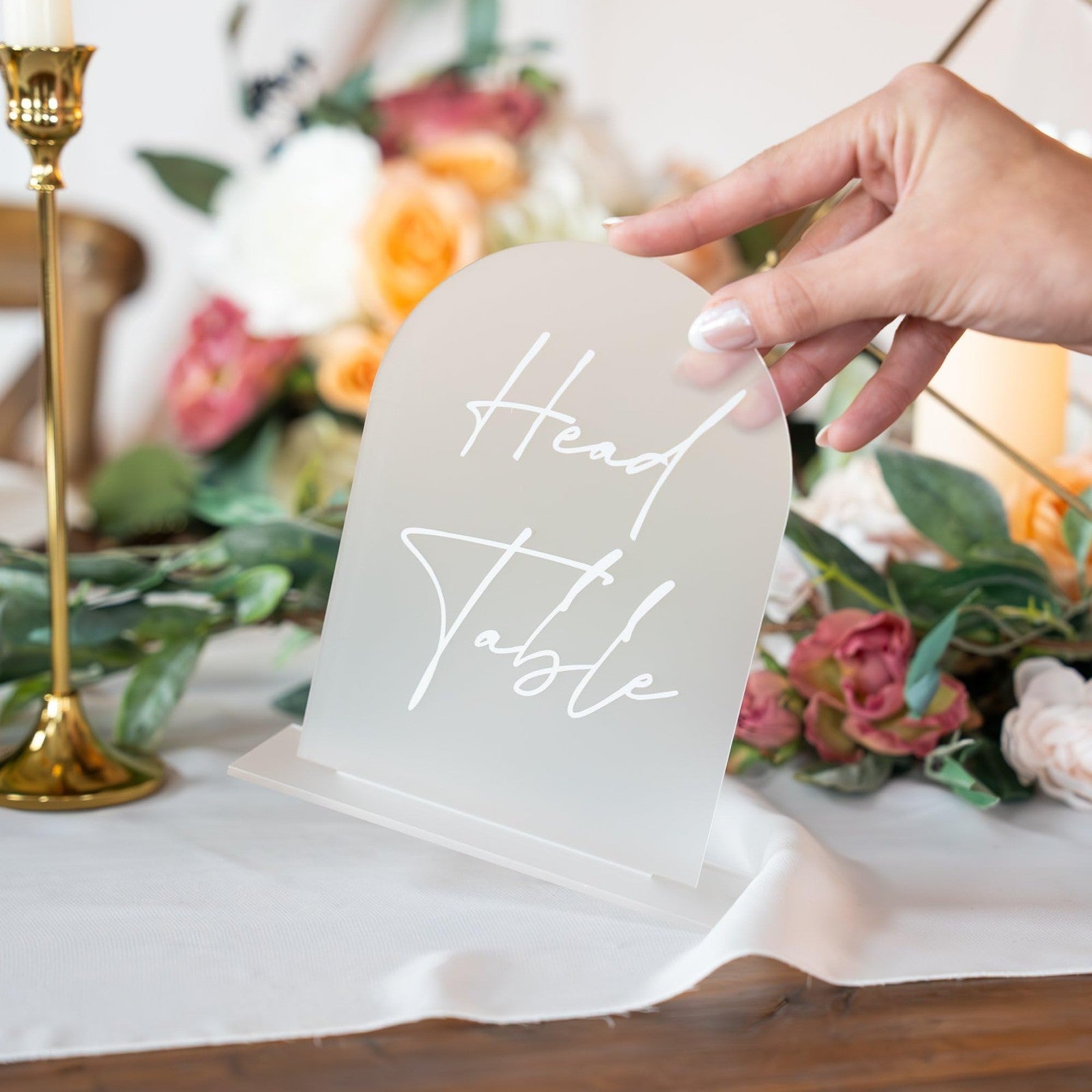 Frosted arch acrylic table number 5x7 inches with white font, wedding reception decor by SUBLIME SOIRÉE
