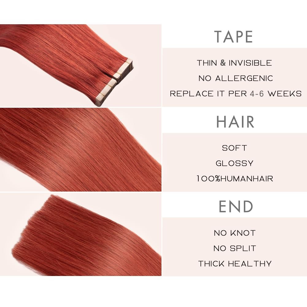 OBHD Remy Human Hair Tape-in Extensions, 20pcs, 16 inches straight skin weft in color 350# on a hair display card.