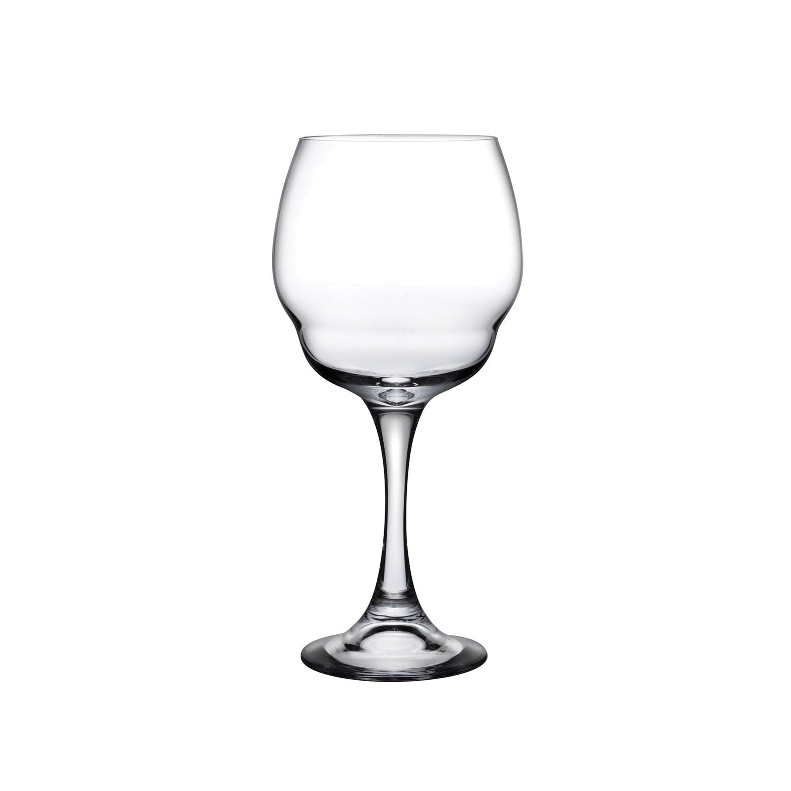 Pair of Nude Glass Nude Red Wine Glasses Set of 2, large long stem, clear crystal with red tint, elegant design.