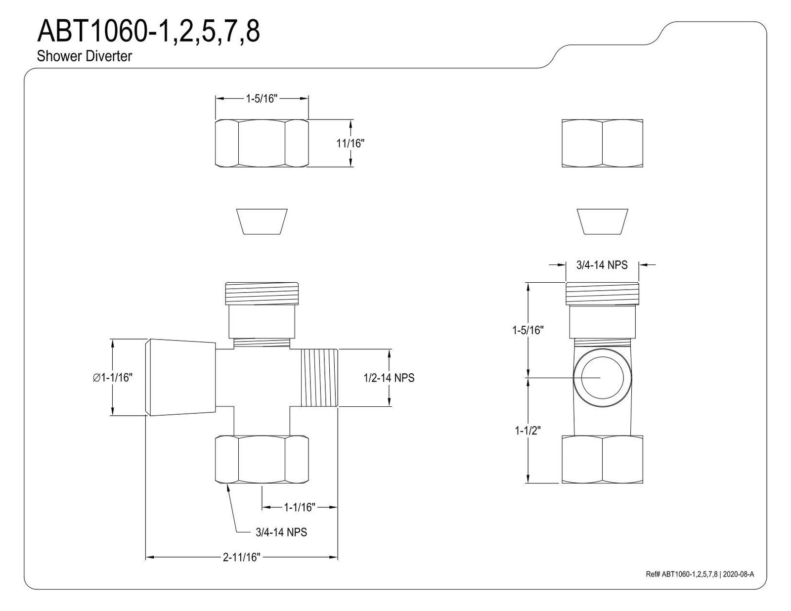 Kingston Brass ABT1060-8 vintage shower diverter in brushed nickel, 2-3/4-inch diameter with classic design and chrome finish.
