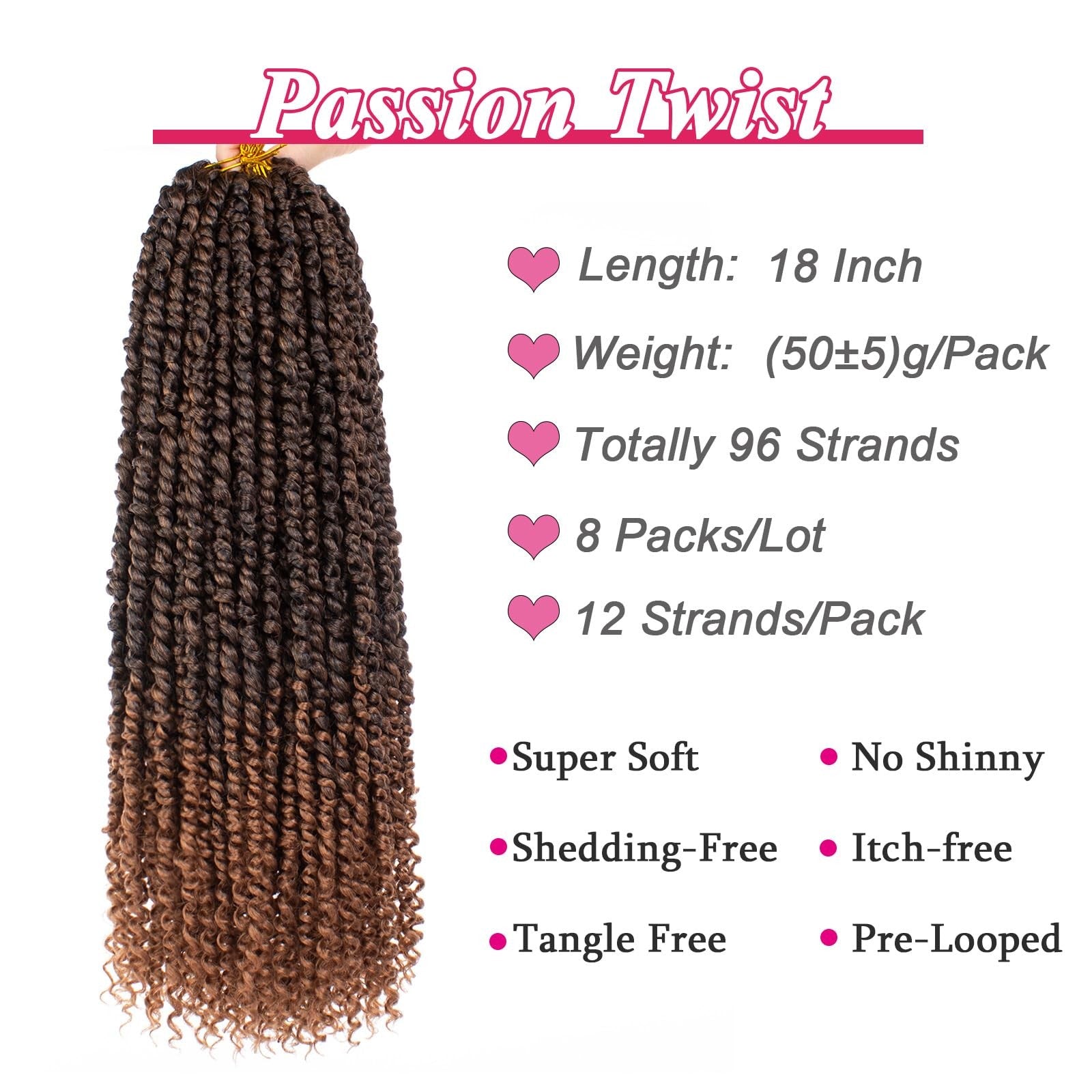 Leeven 8-pack passion twist crochet hair with curly ends, 18-inch long bohemian style synthetic hair displayed in the image.