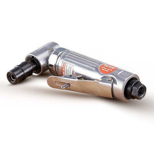 VEVOR 1/4 inch right angle air die grinder with lightweight design and ball bearing, shown in use with a grinding attachment.
