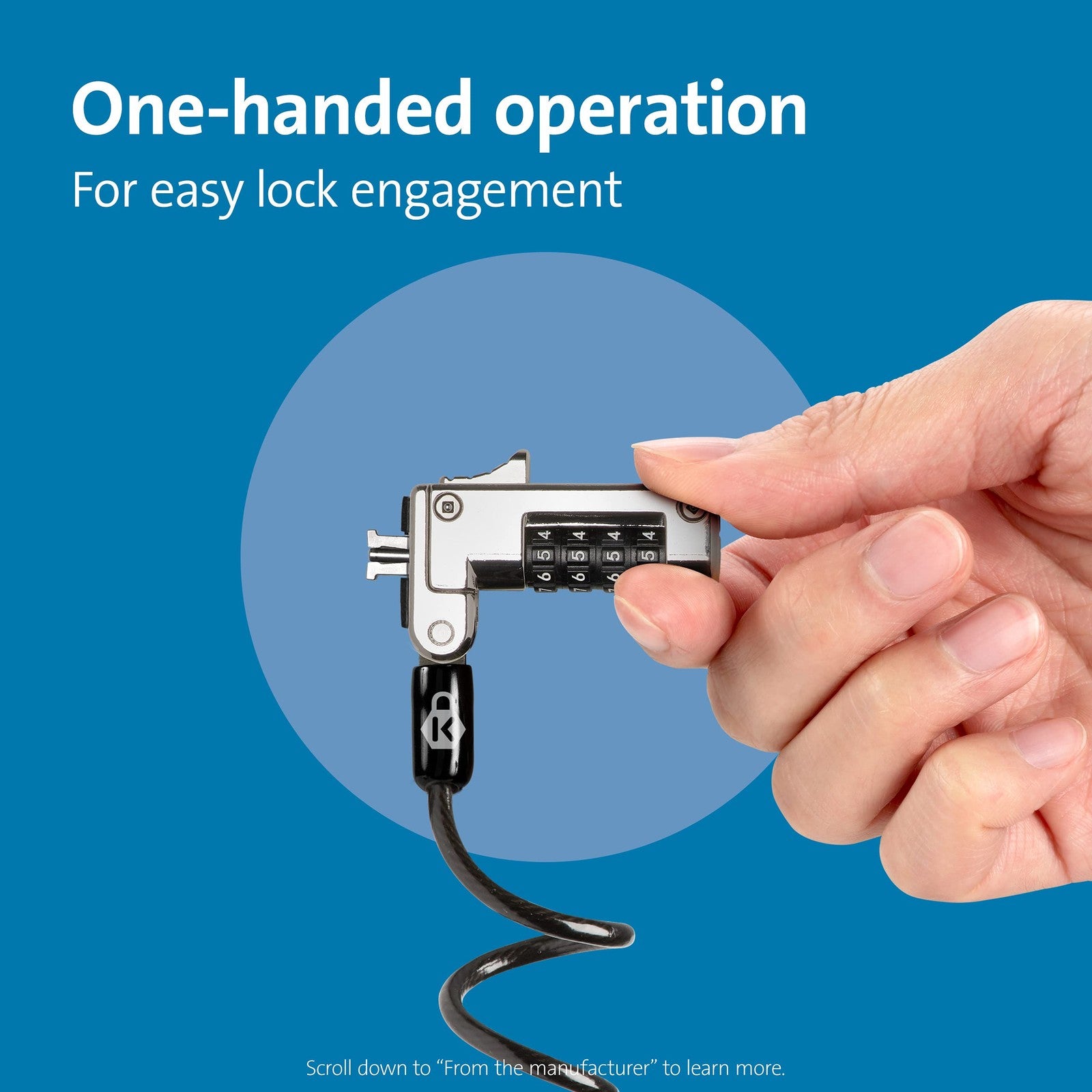 Kensington Slim NanoSaver portable combination lock with nano slot for laptops and security cables, shown in black.