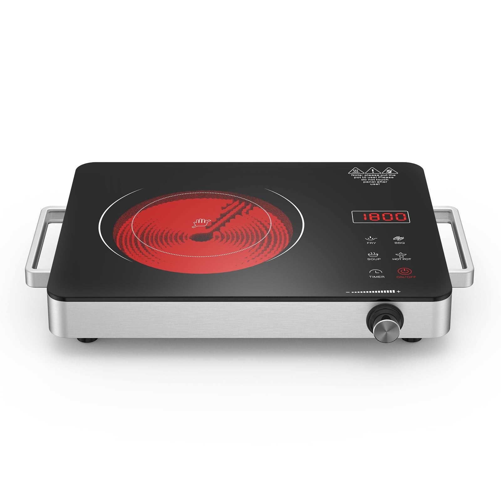 GTKZW portable electric cooktop with 1800W single burner, compact stove with plug and control knob for efficient cooking.