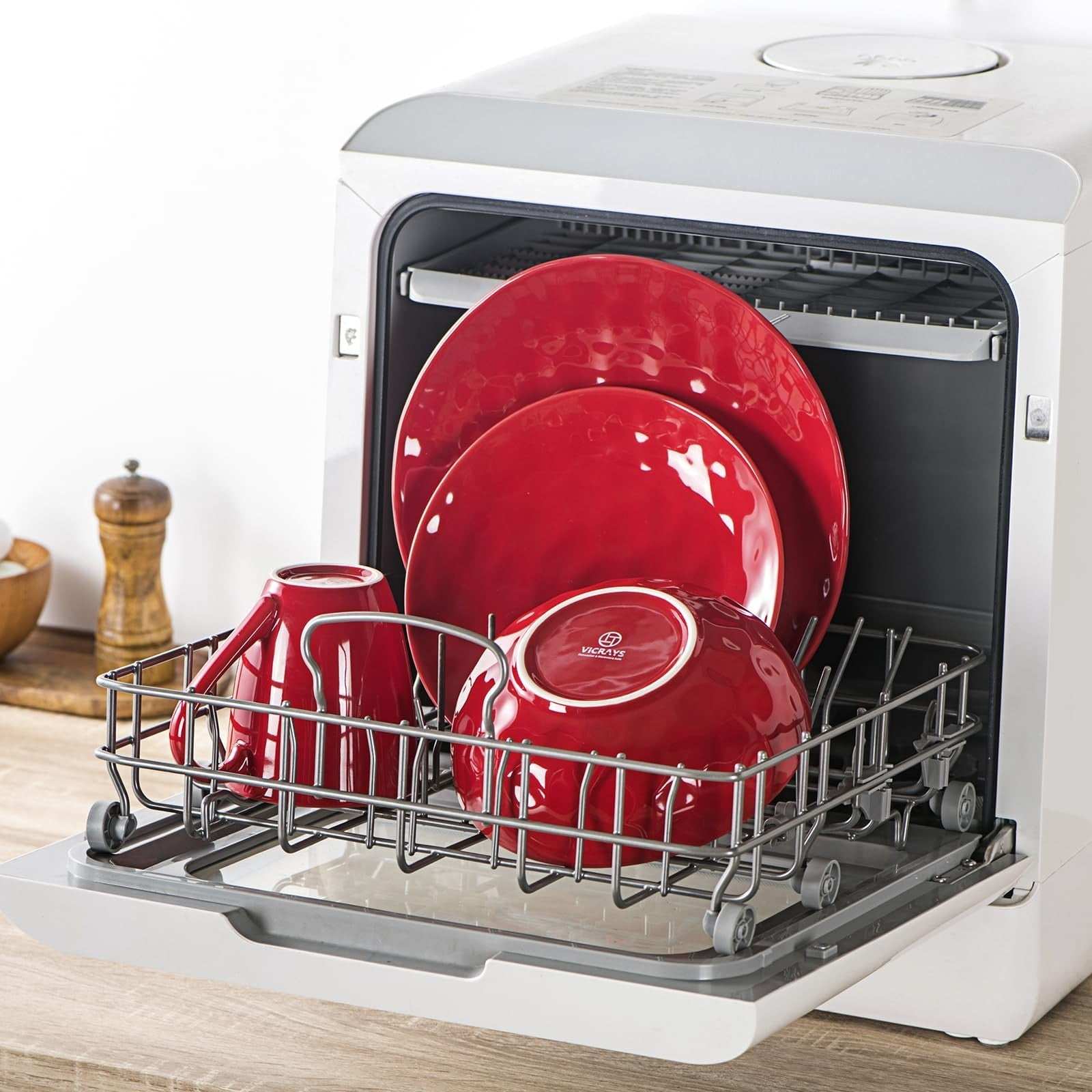 Vicrays 6-Pack Scarlet Red Ceramic Salad Bowls set of 6, modern design, 32oz capacity, chip resistant