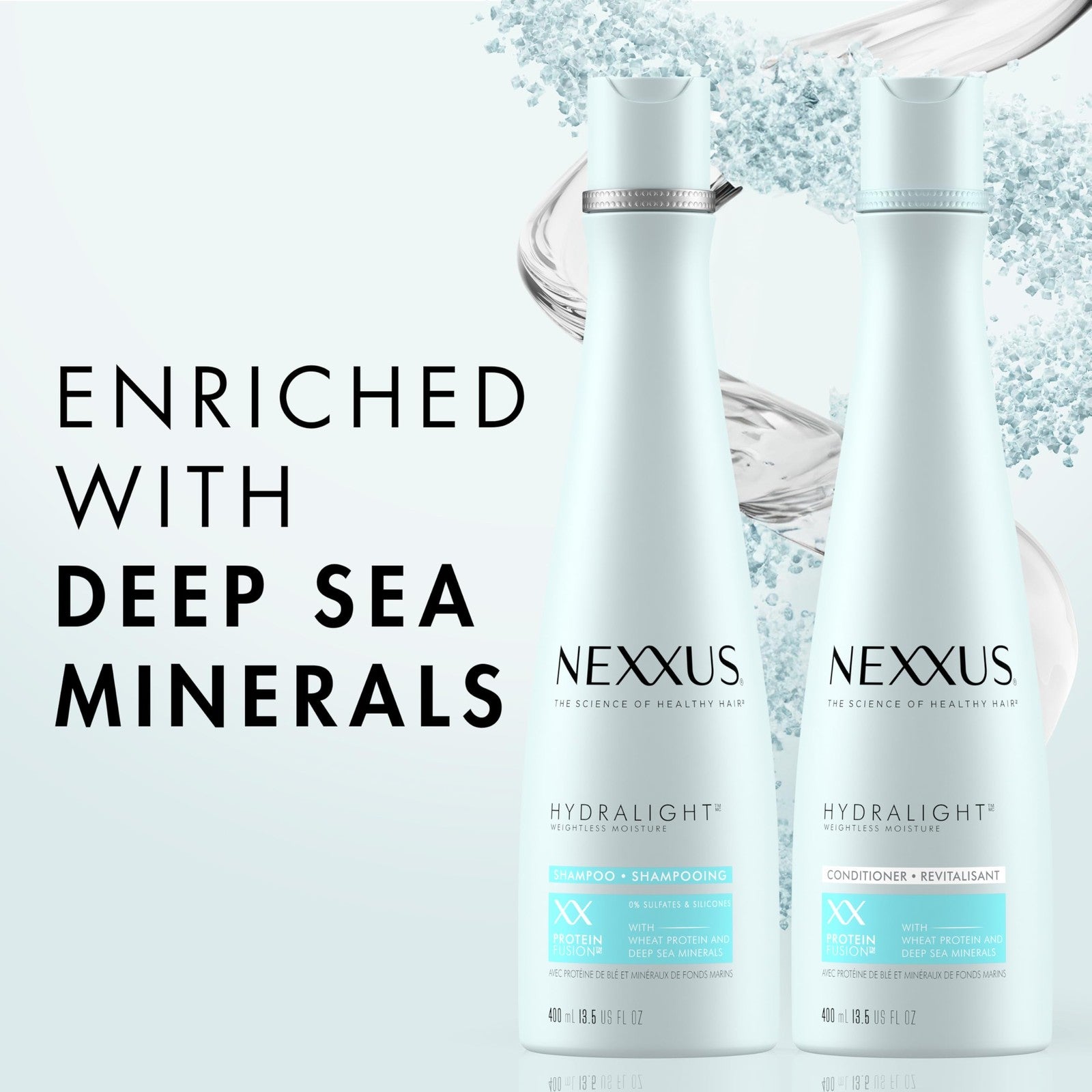 Nexxus Hydra-Light shampoo and conditioner for oily hair, 2-pack, gentle hair care system with lightweight hydration.