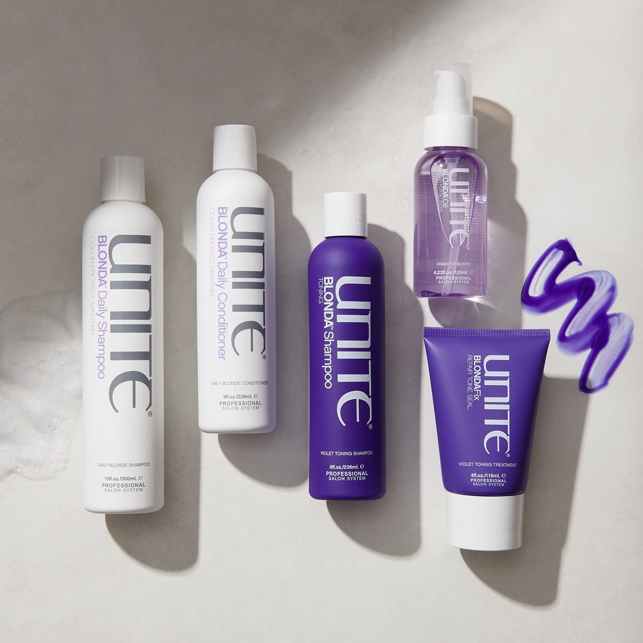 UNITE Blonda Daily Conditioner with purple formula for blonde hair, hydrating and maintaining brightness.