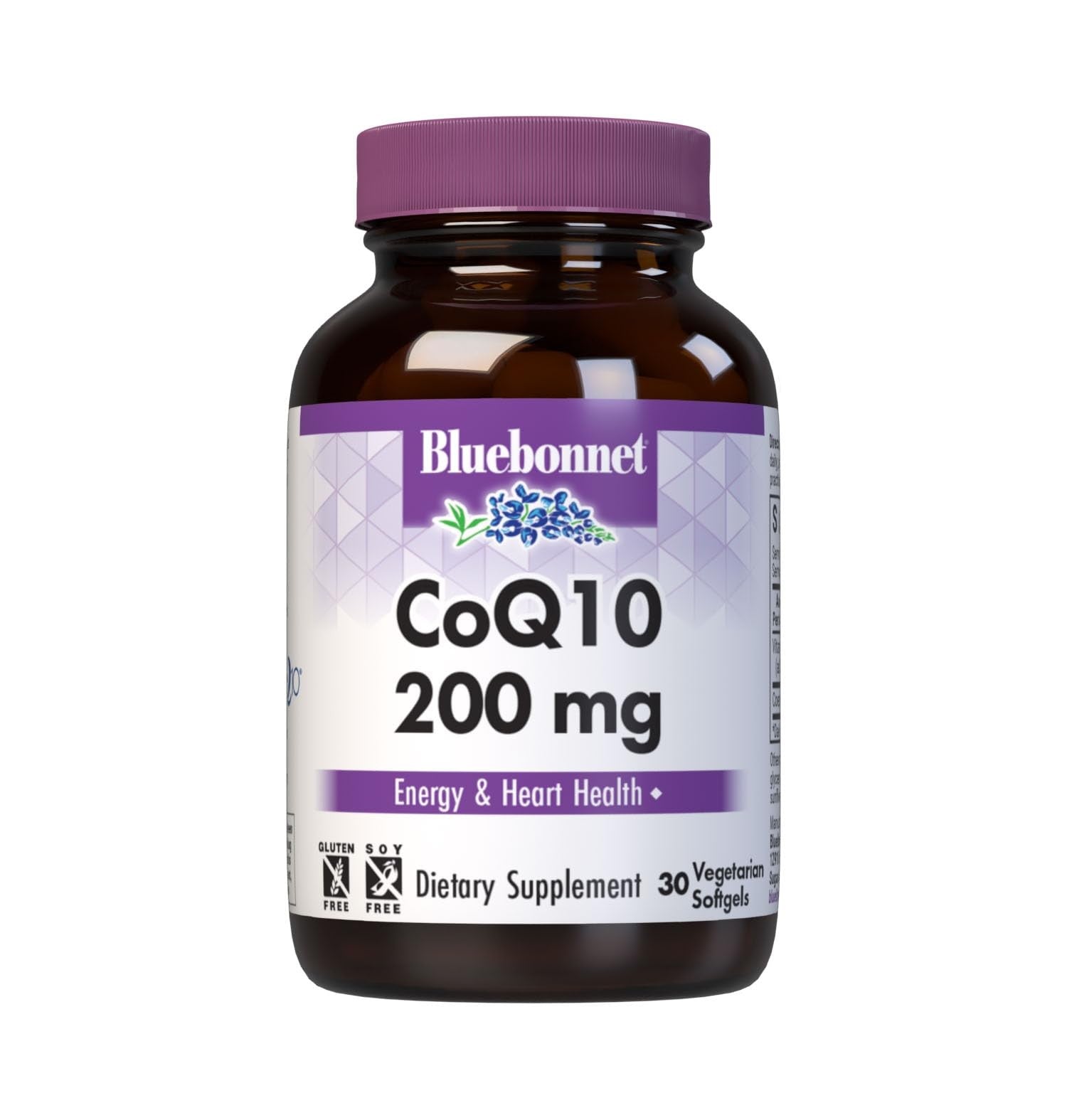 BlueBonnet Bluebonnet CoQ-10 Vegetarian Softgels 200mg bottle with 60 softgels displayed.