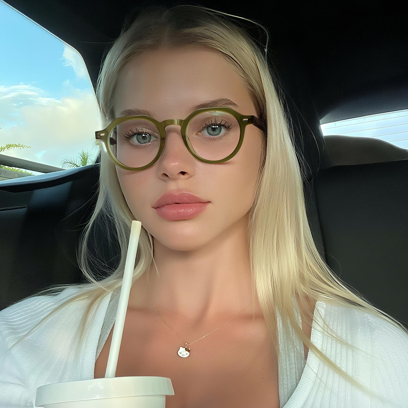Dollger blue light blocking glasses for women and men with thick round frames and anti-glare lenses for eyestrain reduction