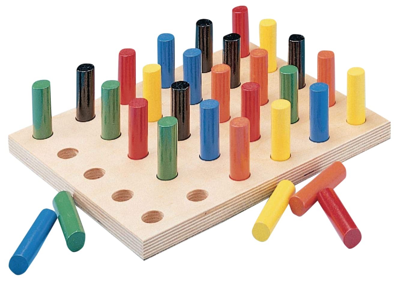 Sammons Preston pegboard with multicolored round pegs, basic round pegboard for educational or sensory activities.