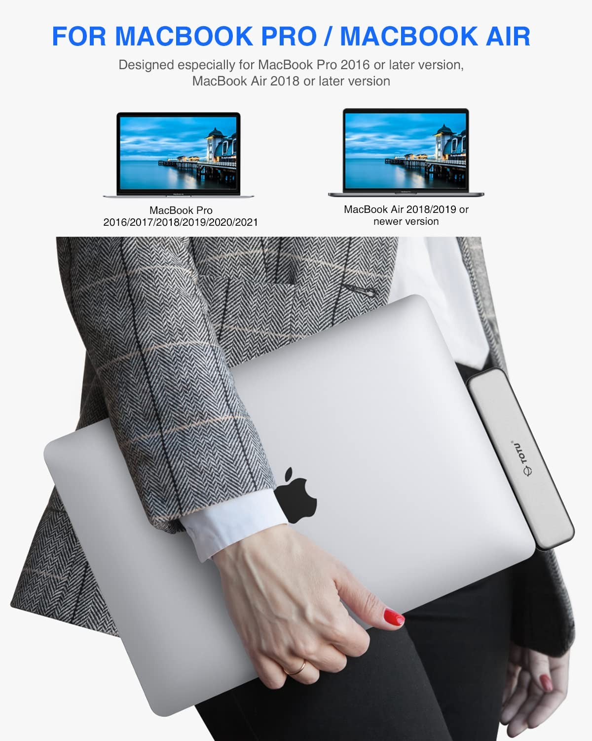 TOTU MacBook USB C Hub multiport adapter with dual HDMI and multiple ports for versatile MacBook docking station setup.