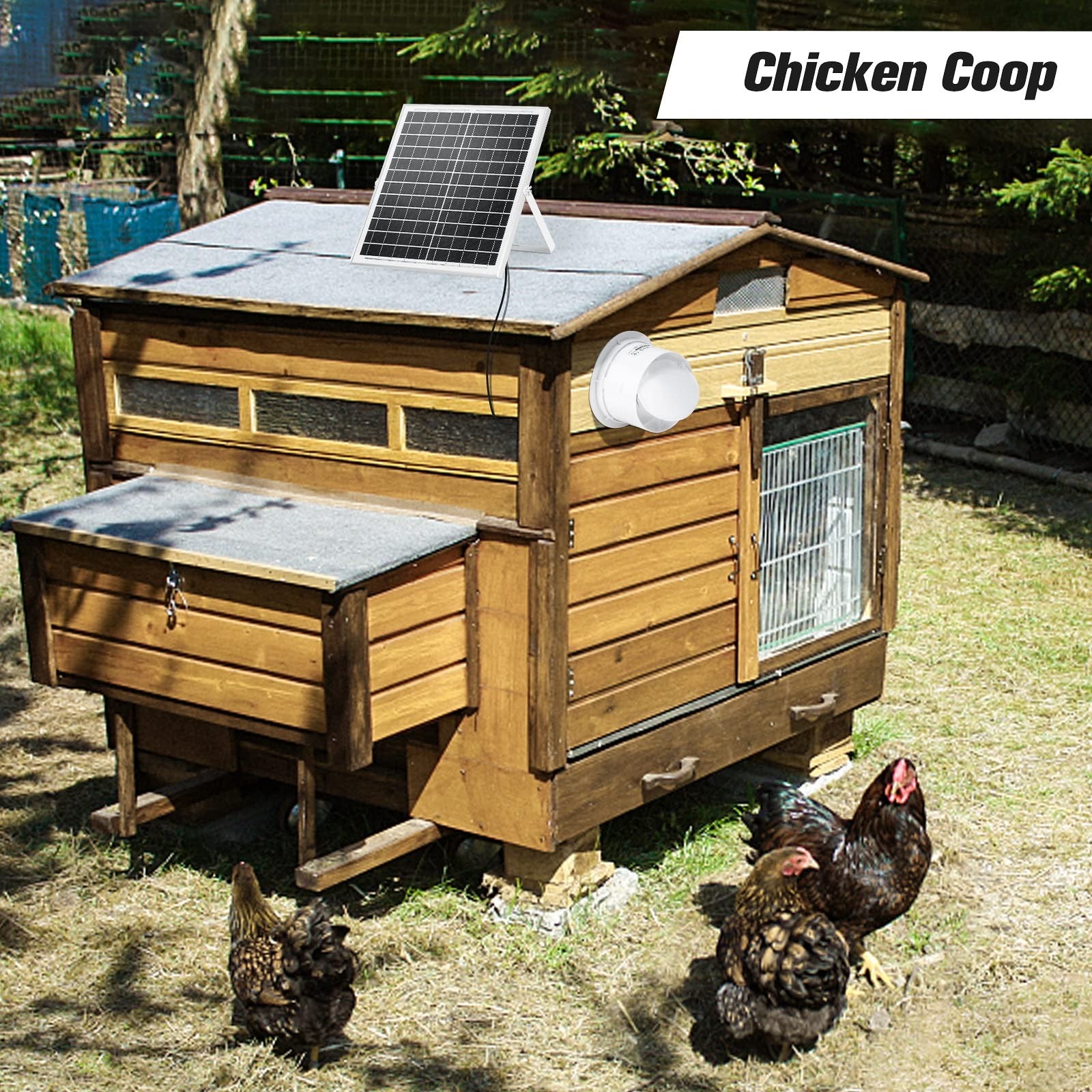 Blessny solar-powered exhaust fan with 25W solar panel and 8 ventilation vents, designed for efficient airflow and outdoor use.