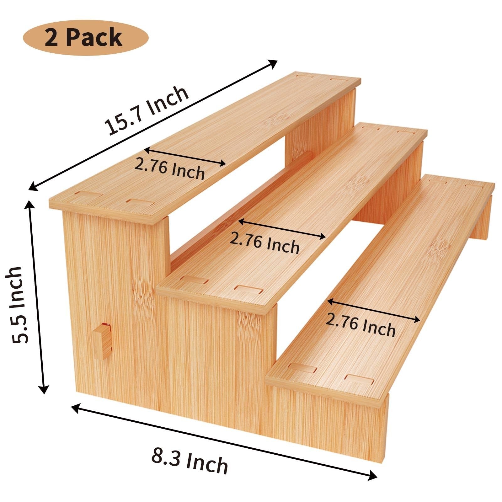 JinDoWin 3-tier spice rack organizer for cabinet, displaying neatly arranged spice jars on a kitchen shelf.
