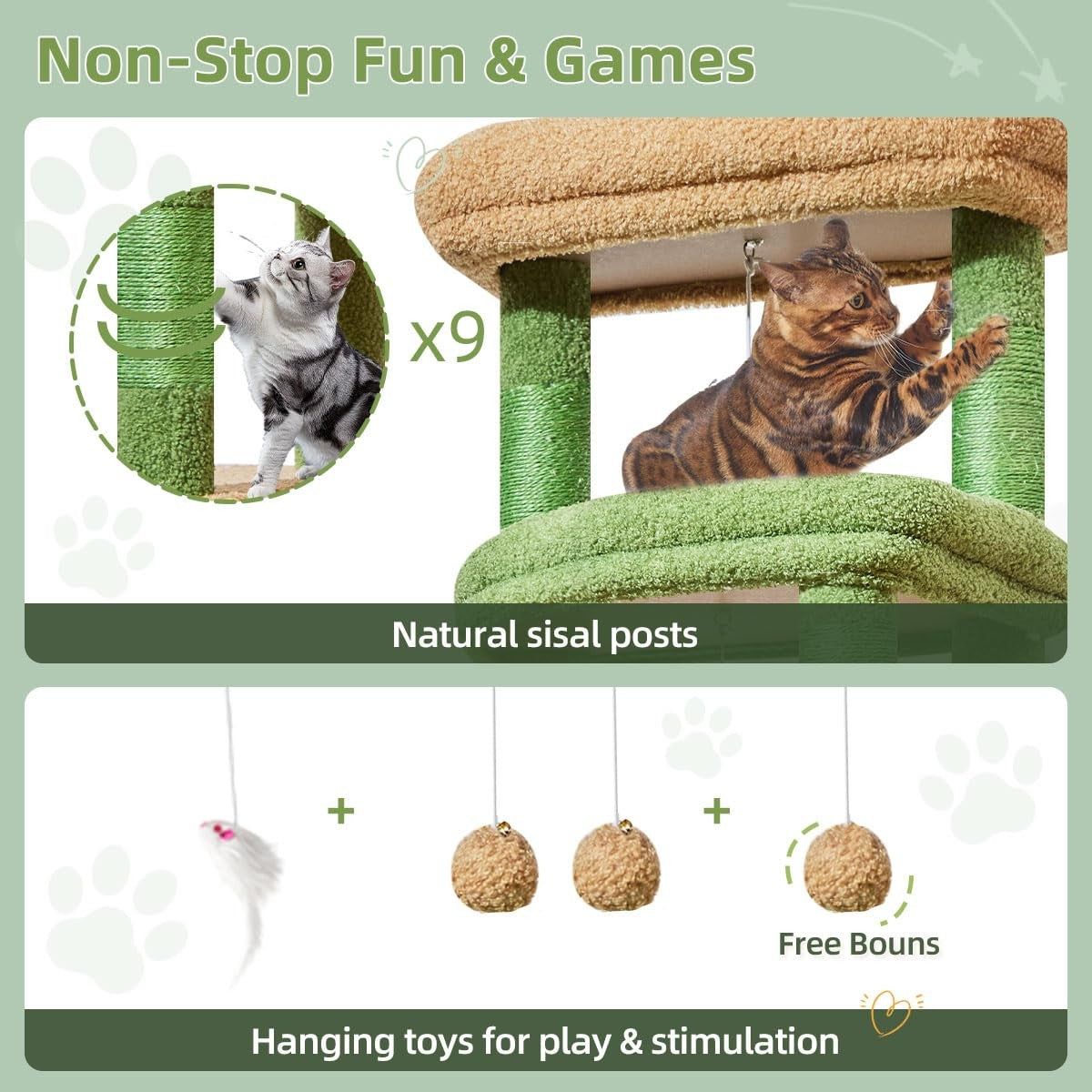 Taoqimiao 71-inch multi-level cat tree with three large perches for big cats up to 20 pounds, providing climbing and resting spots