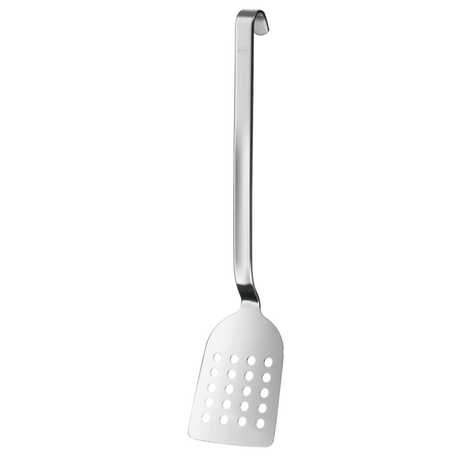 Rösle stainless steel perforated turner spatula, 13-inch, with sturdy handle and perforated surface for flipping and serving food.