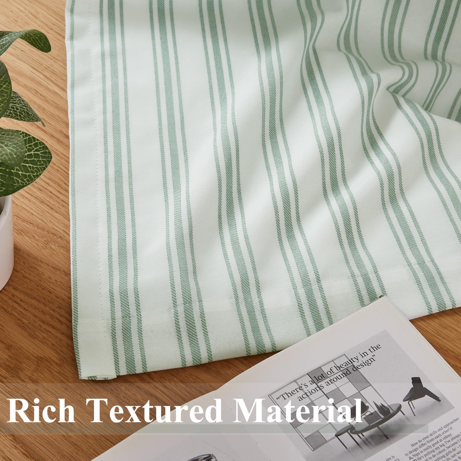 Zjdecor green and white striped cotton blend blackout curtains with full-length drapes, 63 inches, by ZJDECOR.