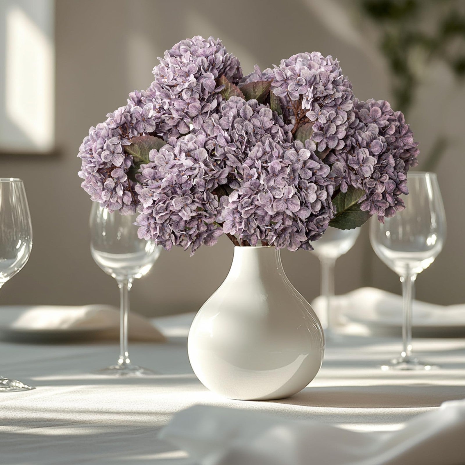 Artificial silk hydrangea flower heads with stems, bulk bouquet for fall decor, by Uqueeten.