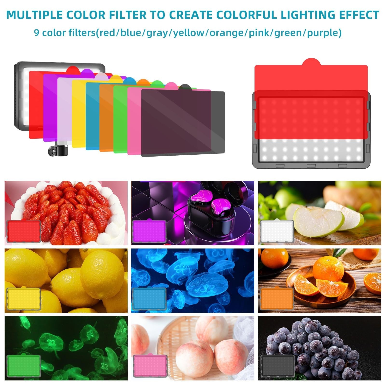 Hagibis LED video light kit with two studio lights and 18 color filters for photography and videography.