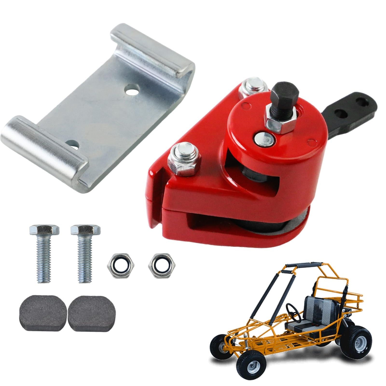 PACEWALKER go-kart mechanical brake caliper with bracket and pads for Manco 9598, shown mounted on the brake assembly.