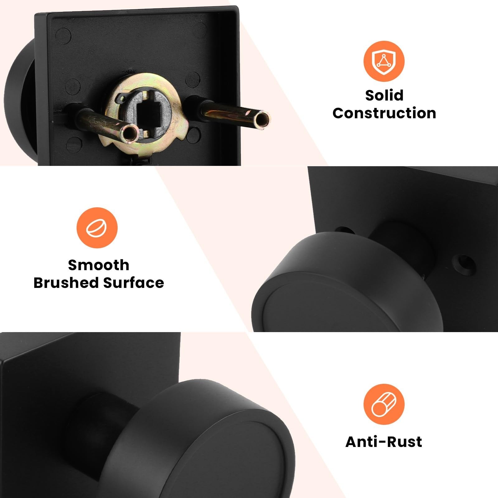 Haidms black passage door knob set with heavy-duty round matte black interior hardware, no key, for interior doors.