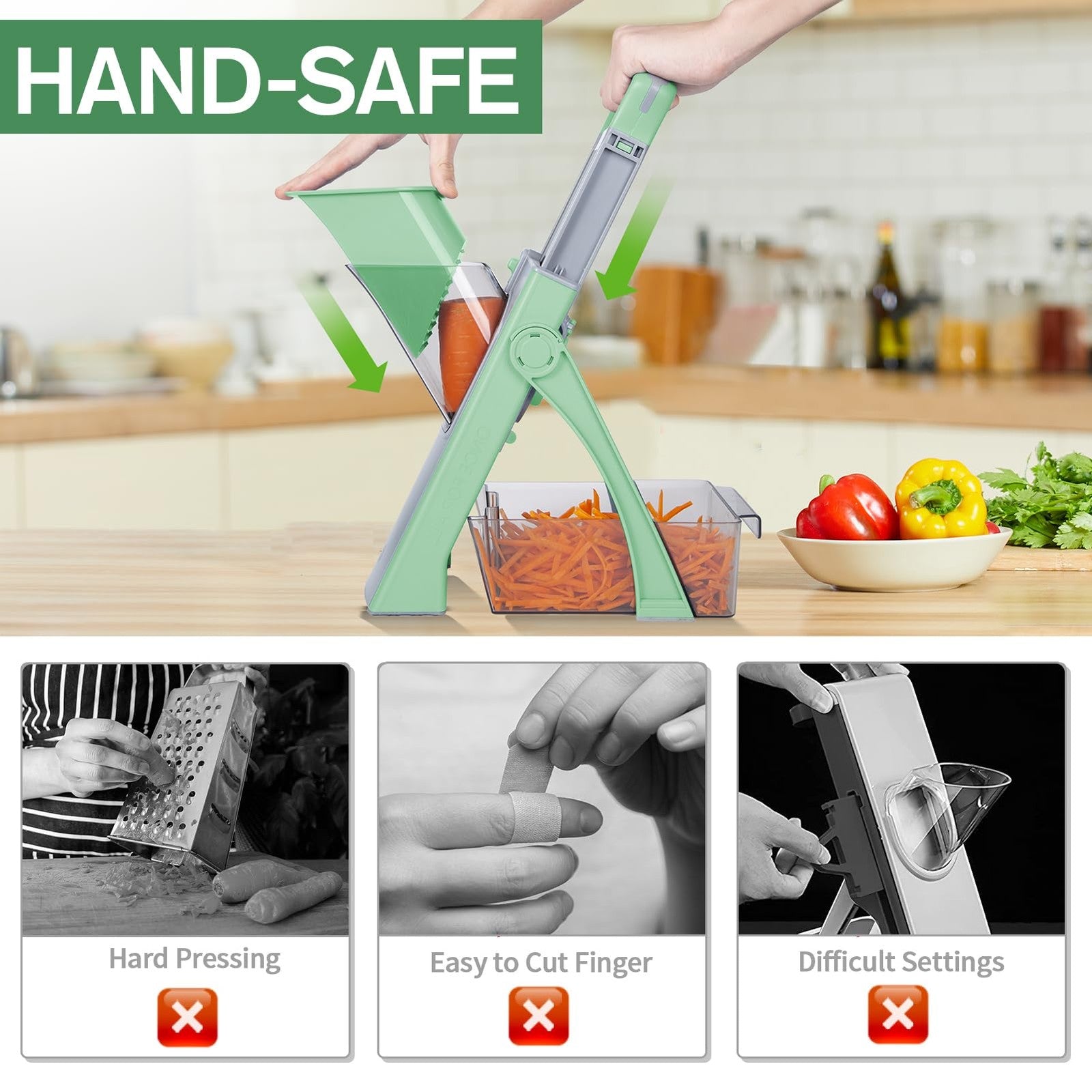 ZTQCSQ all-in-1 upgraded mandoline slicer with adjustable blades for safe, efficient vegetable and fruit slicing in the kitchen.