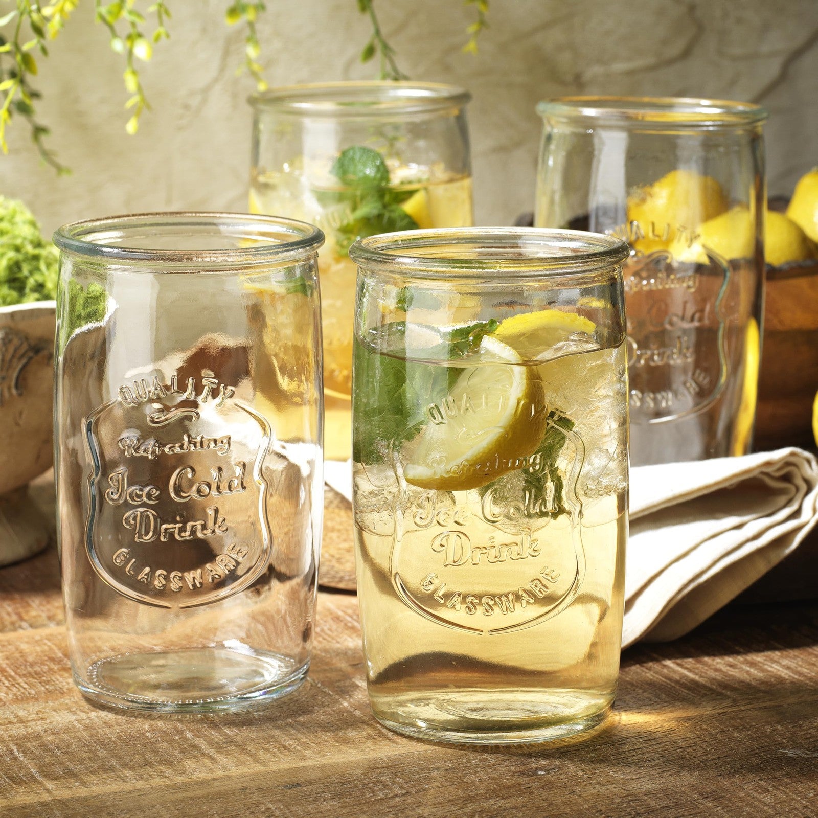 Set of 8 Glaver's highball glass cups, 20 oz stemless tall drinking glasses for beverages, clear glassware for everyday use