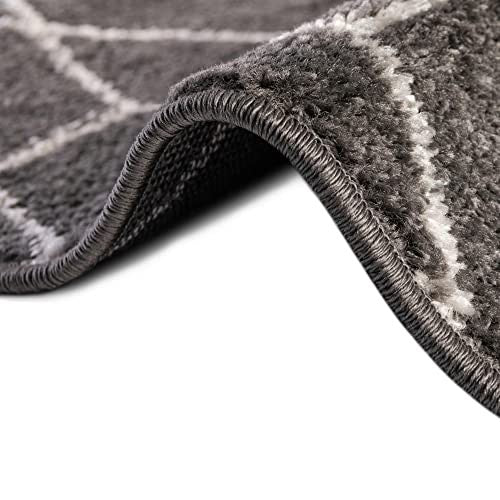 Unique Loom Trellis Frieze Collection area rug with geometric round dark gray design, showcasing textured pattern and soft pile.