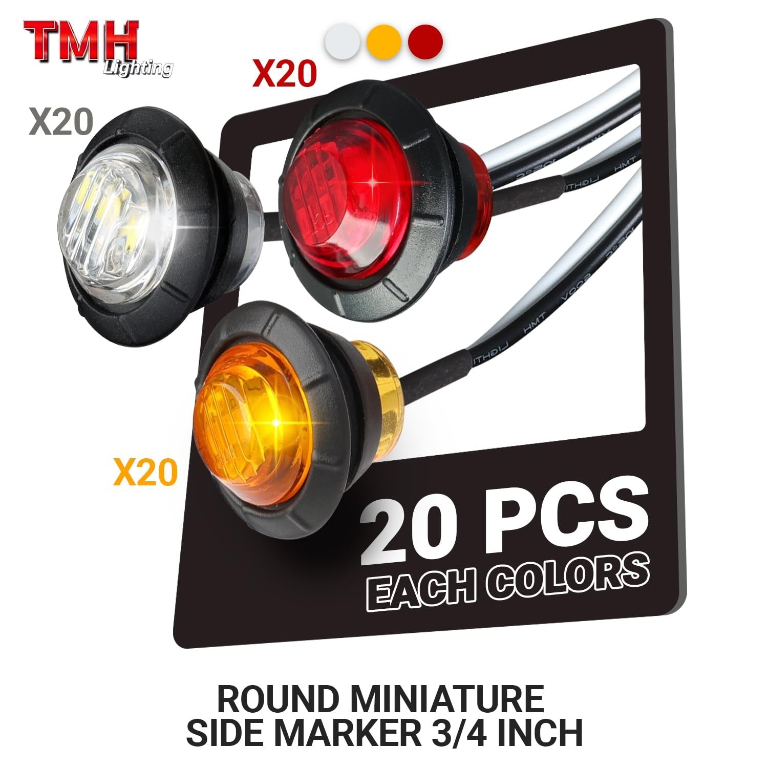 Set of 60 TMH LED clearance marker lights in amber, red, and white with 3-LED side indicators for vehicle safety and visibility