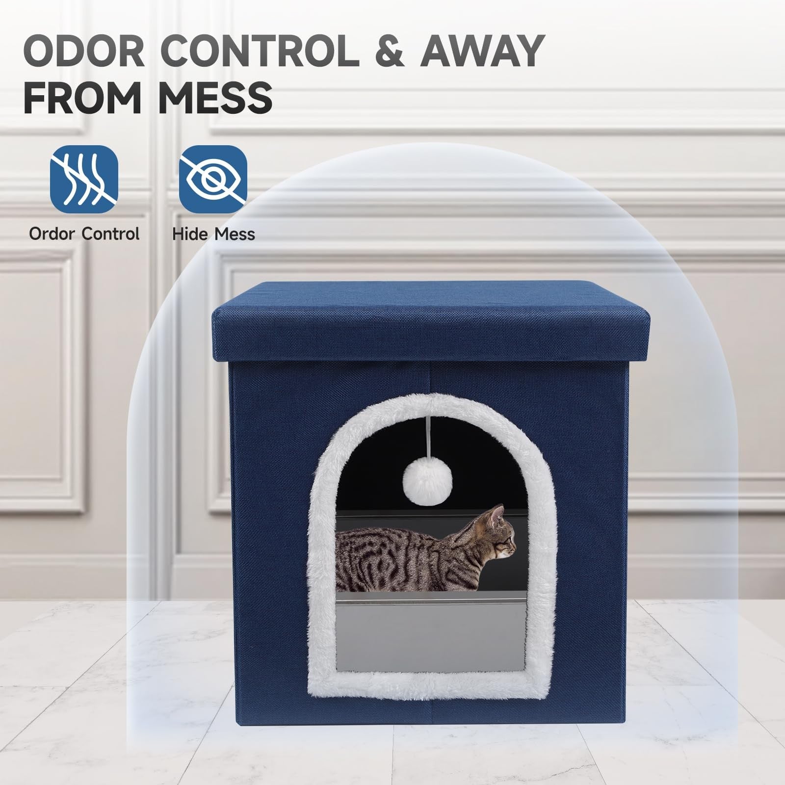 Foldable Shikha cat litter box enclosure with mesh storage, waterproof cover, and hidden design for easy cleaning and discreet placement.