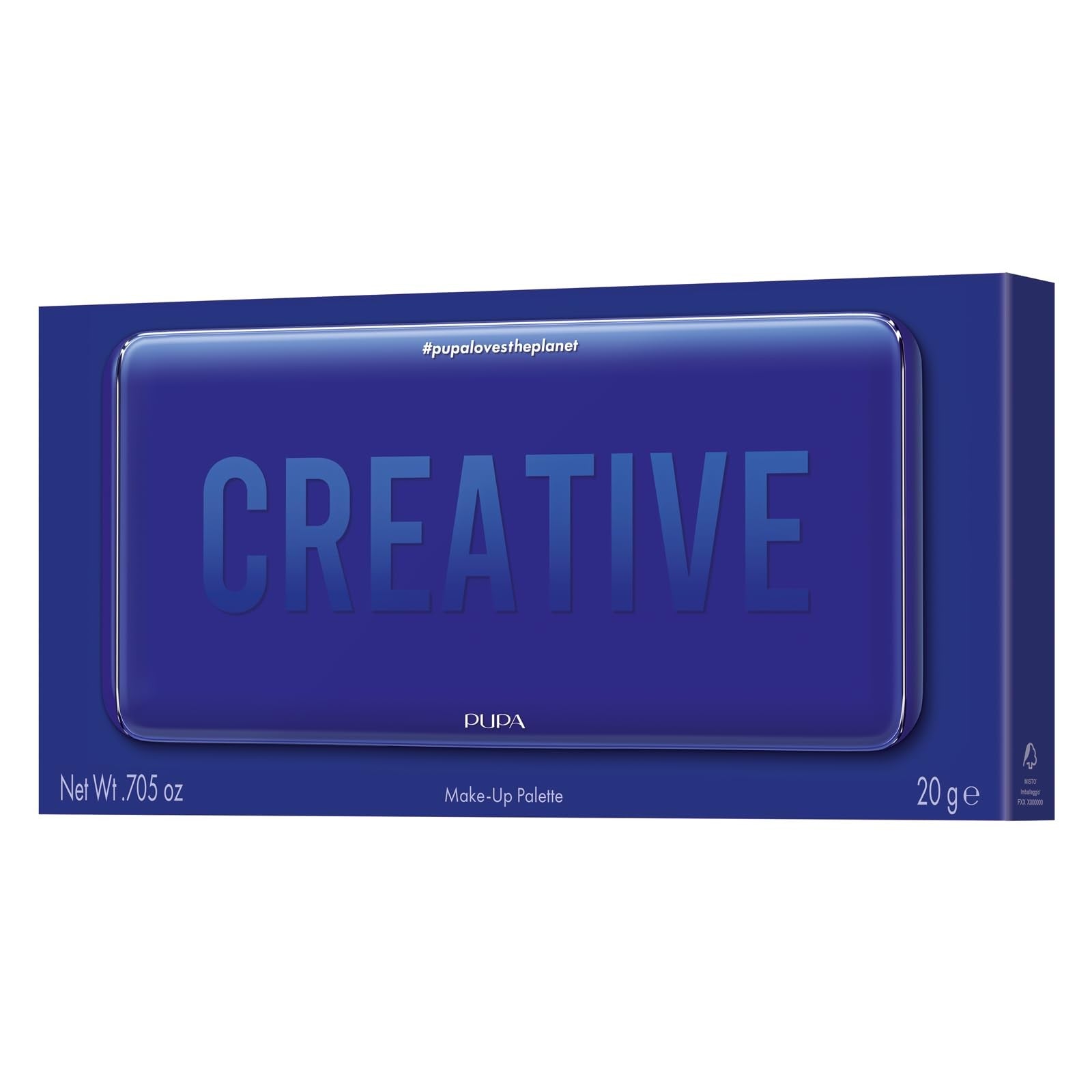 Pupa Milano eyeshadow palette with 18 matte and shimmer blue and neutral shades, including blush and eye makeup colors.