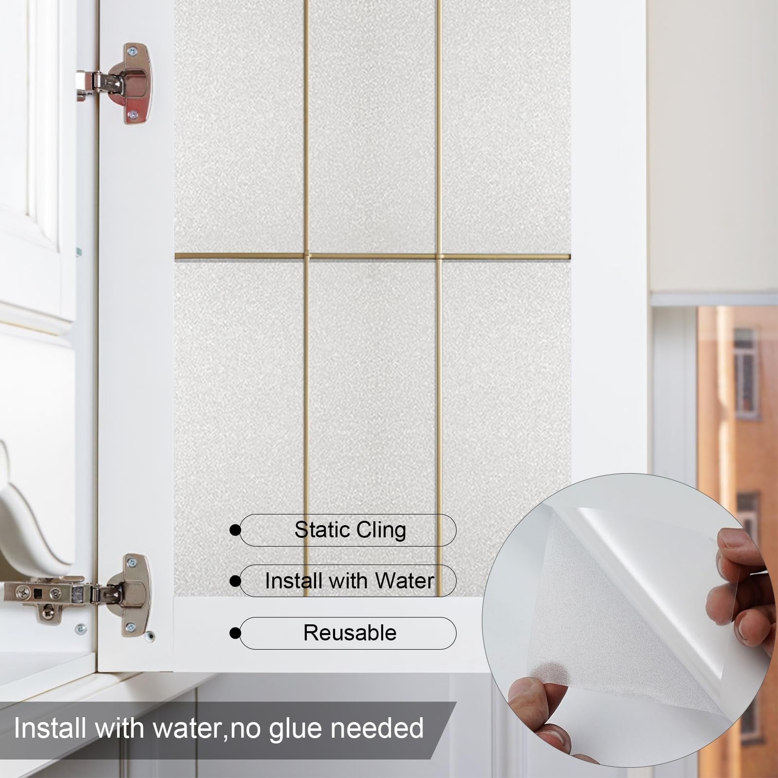Shackcom frosted glass window film in two rolls, measuring 45.2 x 118 inches, designed for bathroom and privacy window applications.