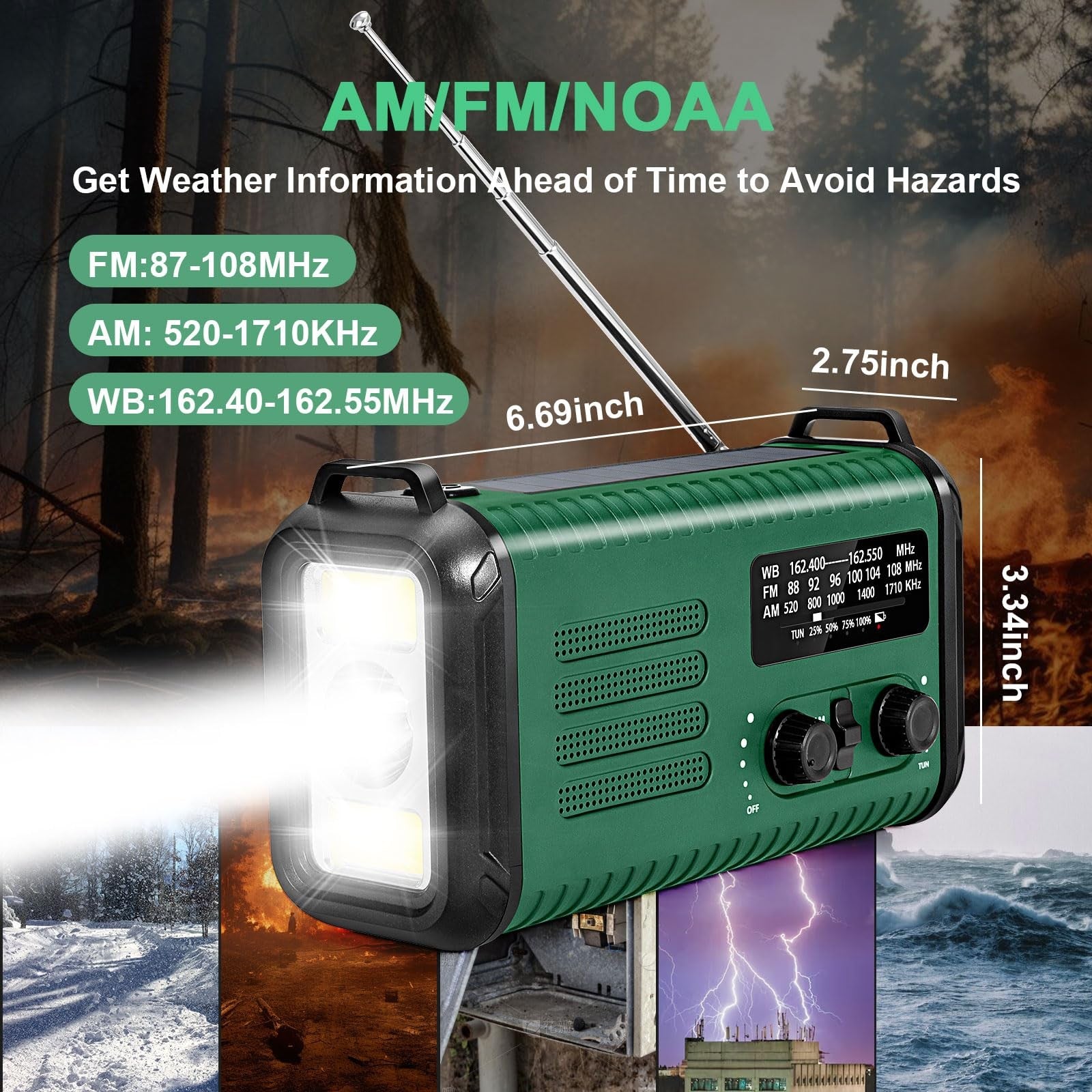 Leaton hand crank emergency radio with NOAA weather, AM/FM, solar power, and 20000mAh battery for backup communication.