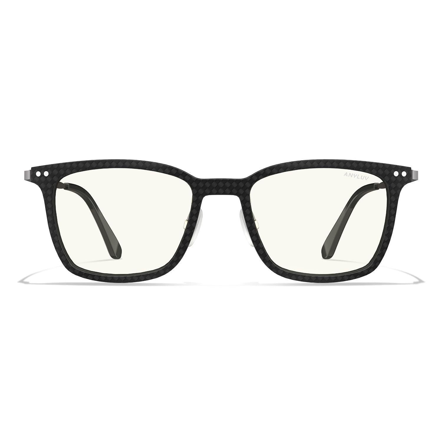 Stylish blue light glasses for men with square carbon fiber frames by ANYLUV, designed to reduce eye strain and enhance comfort.