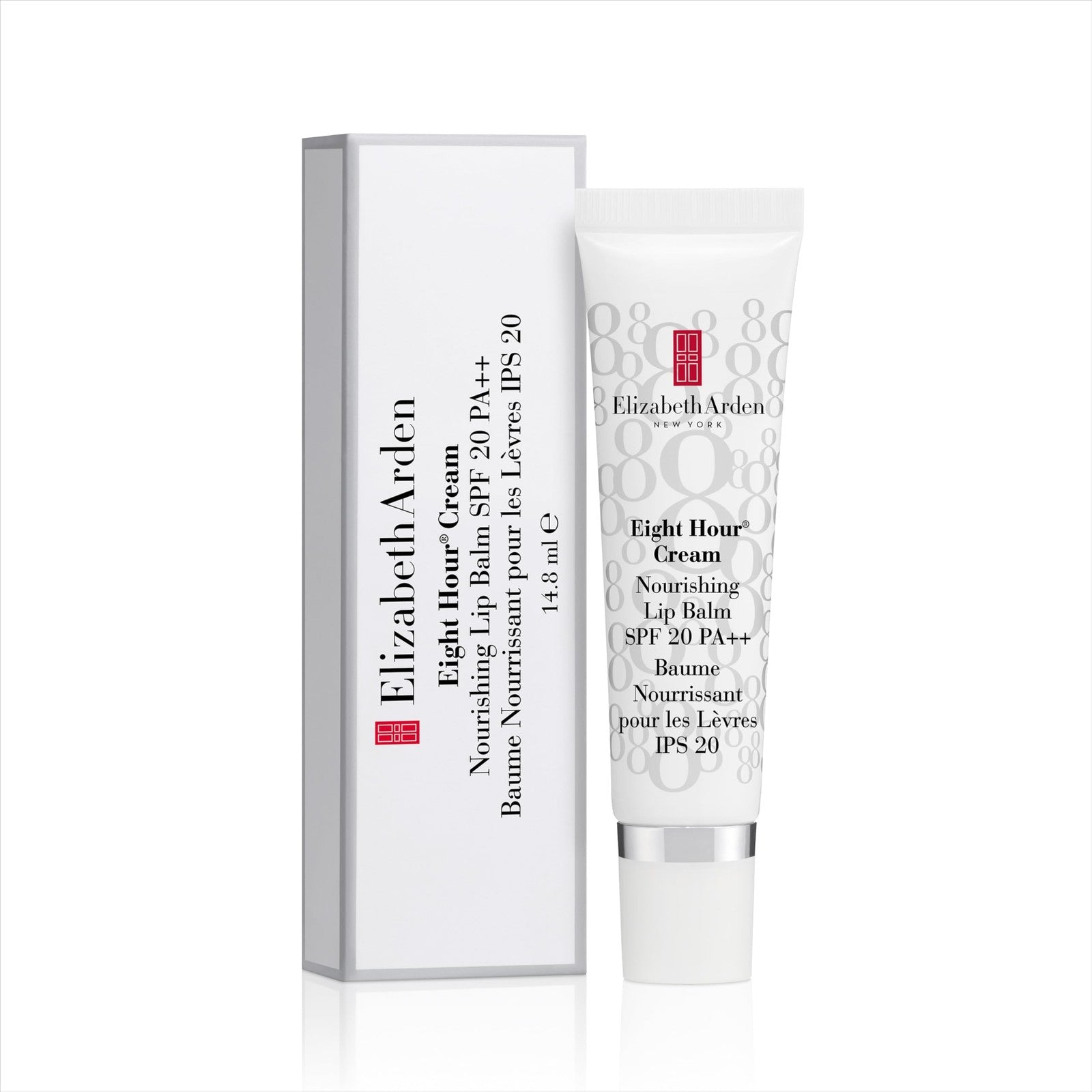 Elizabeth Arden Eight Hour Cream Nourishing Lip Balm with SPF 20, natural packaging and product visible in the image.