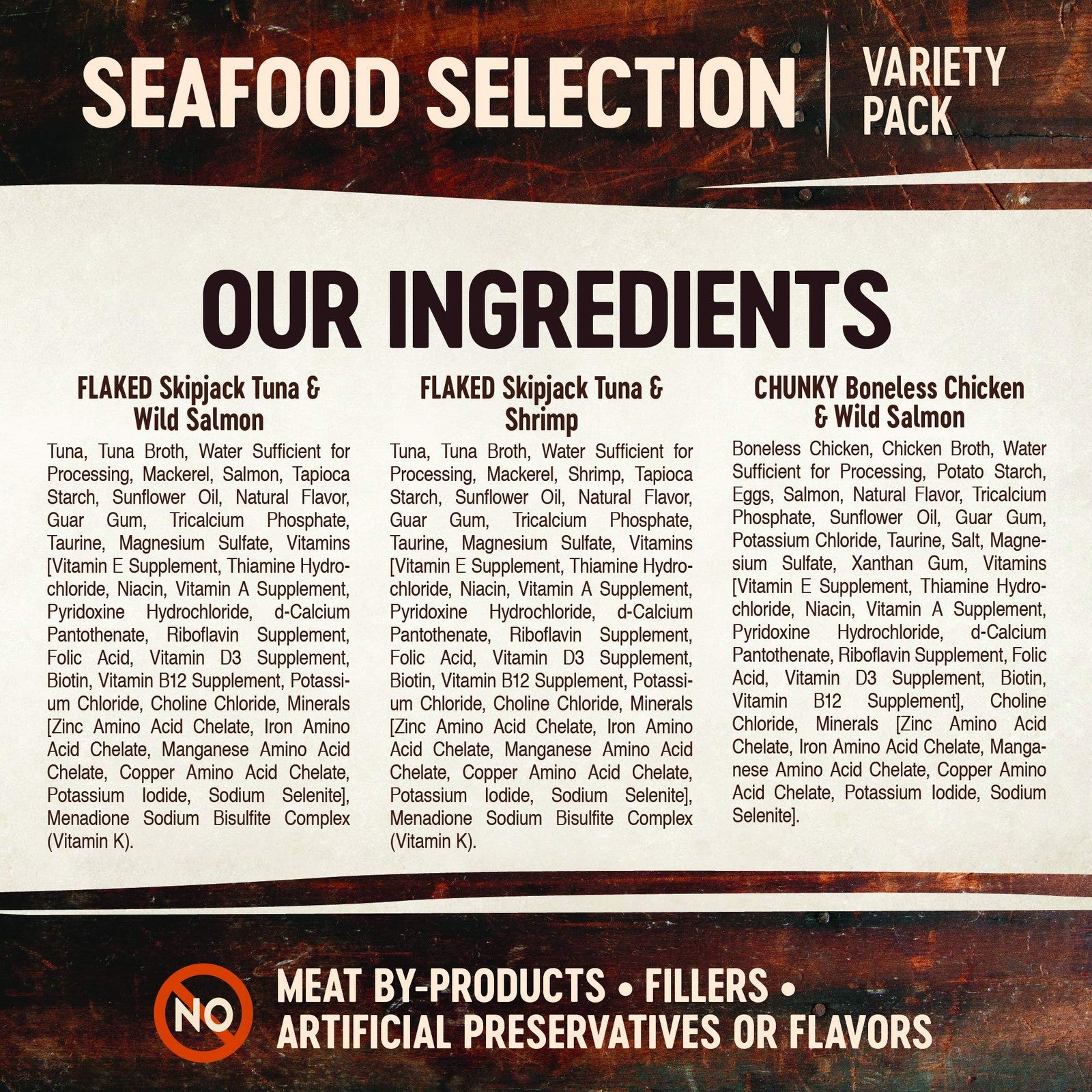 Wellness CORE Signature Selects flaked wet cat food with seafood and poultry variety in a can, showing the colorful food inside.