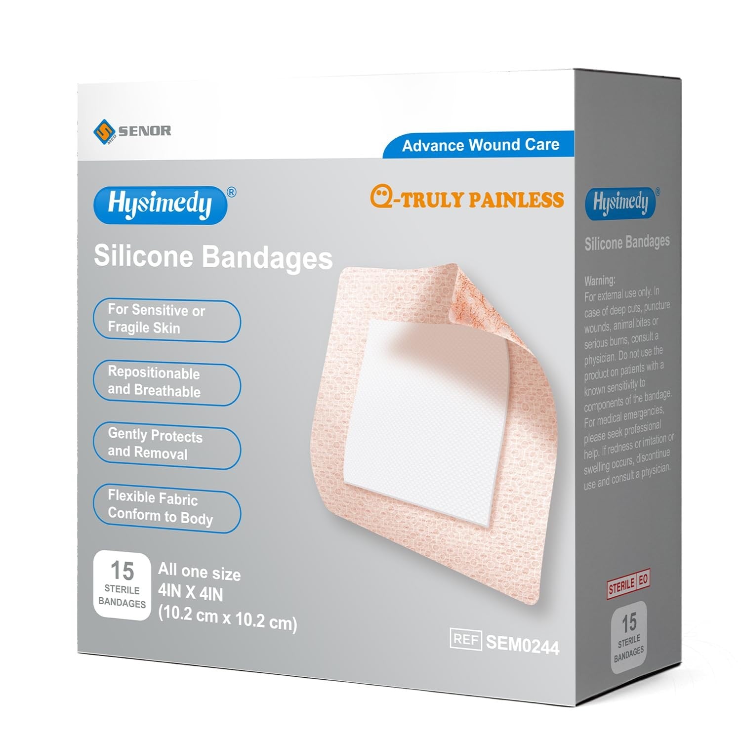 Hysimedy silicone adhesive bandages in extra large size for sensitive, fragile skin, shown in a close-up image of the bandage.