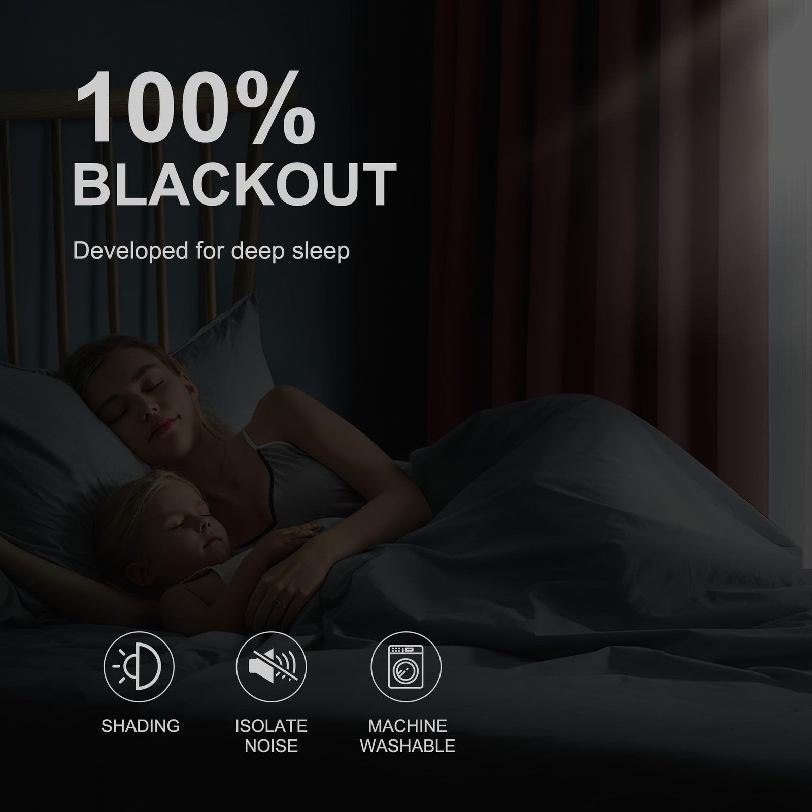 NICETOWN blackout curtains in black, 84-inch length, designed for kids and girls' bedrooms, providing privacy and light blocking.